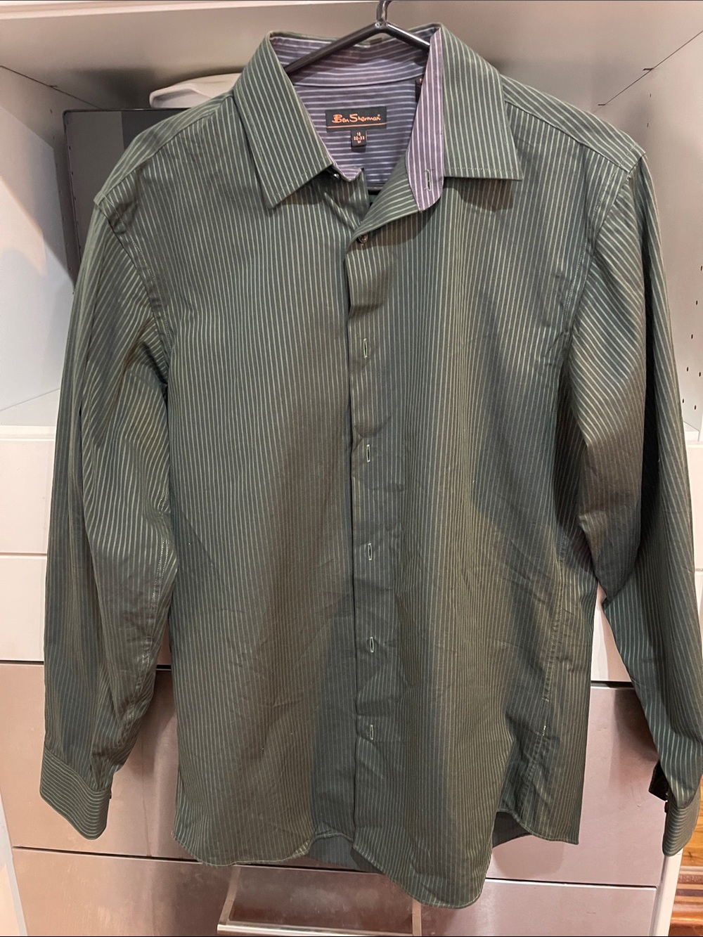 Ben Sherman Olive Green Pinstripe Dress Shirt